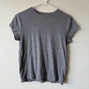 Madewell Casual Gray Rib Cotton Short Sleeve Circle Neck Tee Shirt - Small